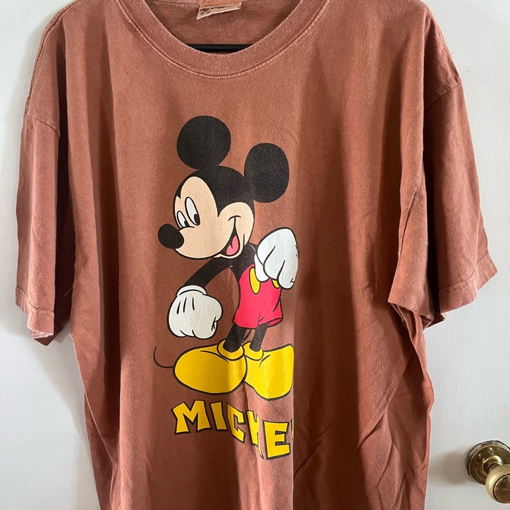 Disney Rust Brown T-Shirt with Mickey Mouse Tag